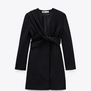 Zara Ruched Draped Black Tuxedo Dress Size M NWT